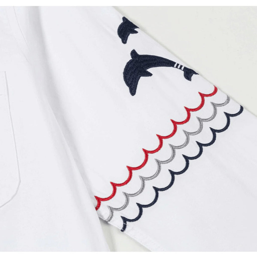 Men's Embroidered Shirt by Thom Browne, shirt detail view