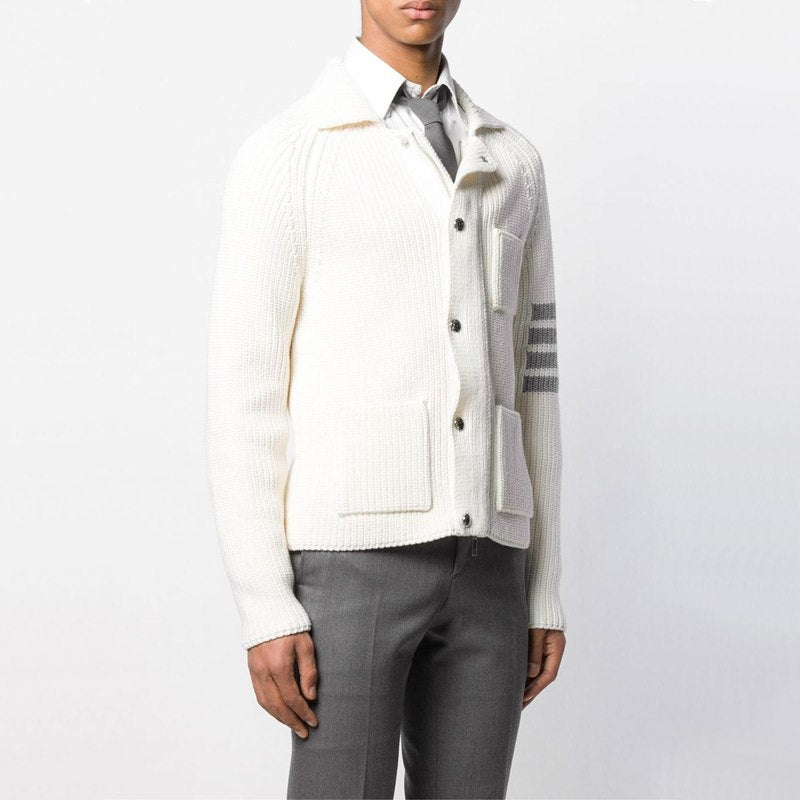 Men's Wool cardigan by Thom Browne, knitwear detail view