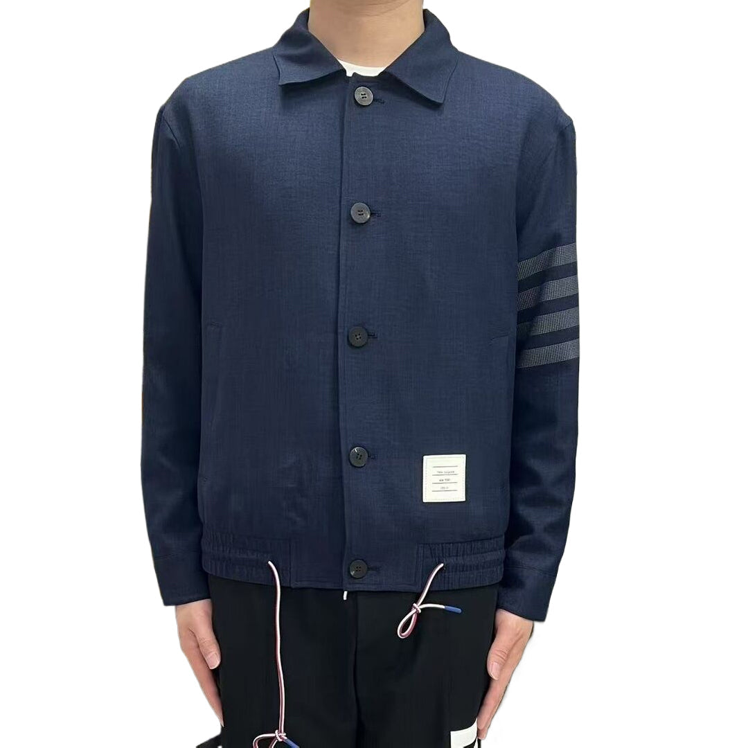 Men's 4 - Bar Casual Jacket with Signature Grosgrain Detail by Thom Browne, outerwear detail view