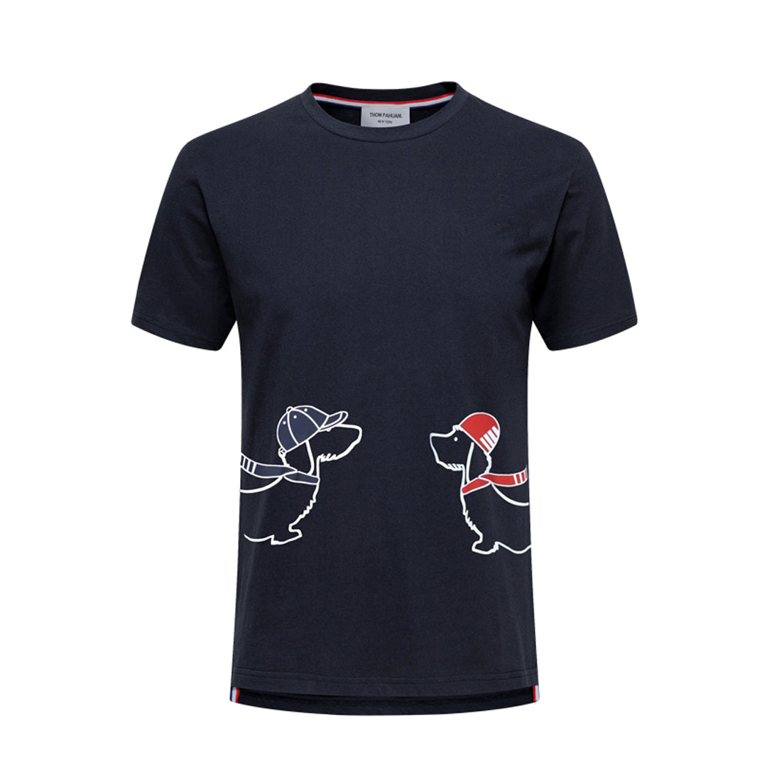 Men's Classic Four-Bar Couple Puppy Dog T-Shirt - 100% Cotton Made in Japan by Thom Browne, product detail view