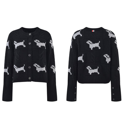 Women's Puppy Cardigan Crew Neck Sweater THOM TREND
