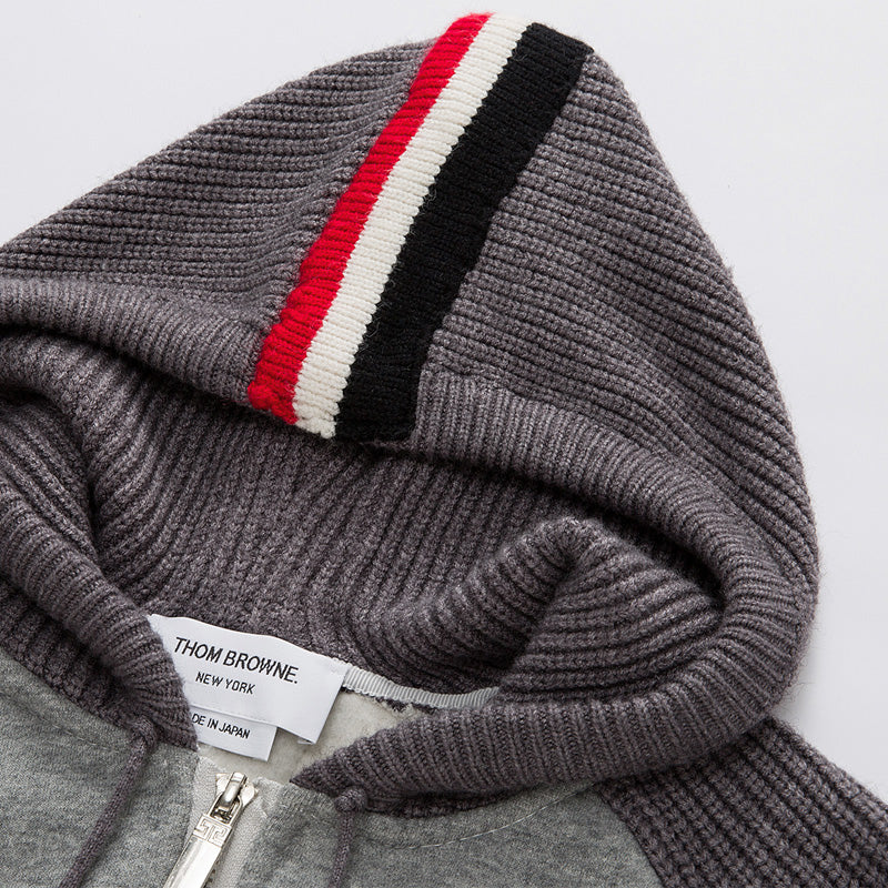 Classic Four-Bar Thickened Hoodie by Thom Browne, garment detail view