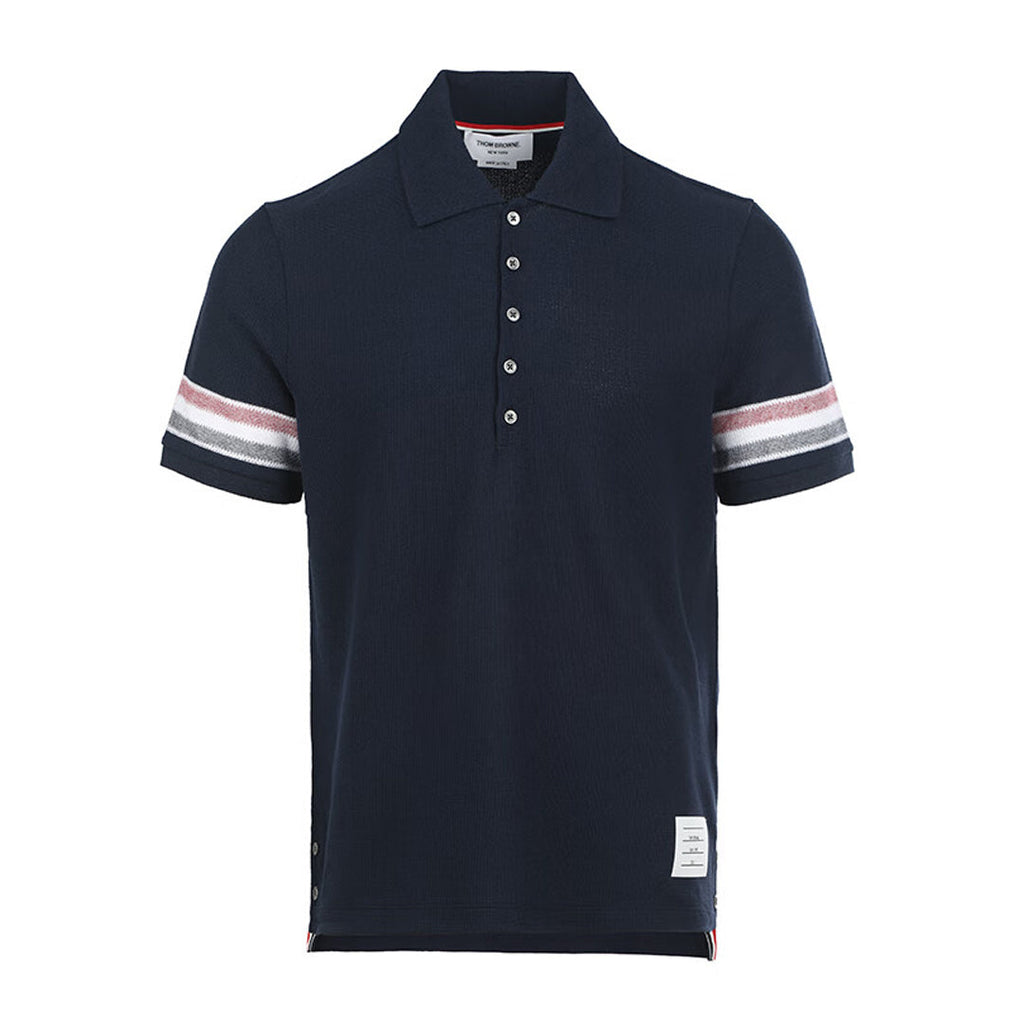 Men's Casual Polo Shirt — Blue & White by Thom Browne, product detail view