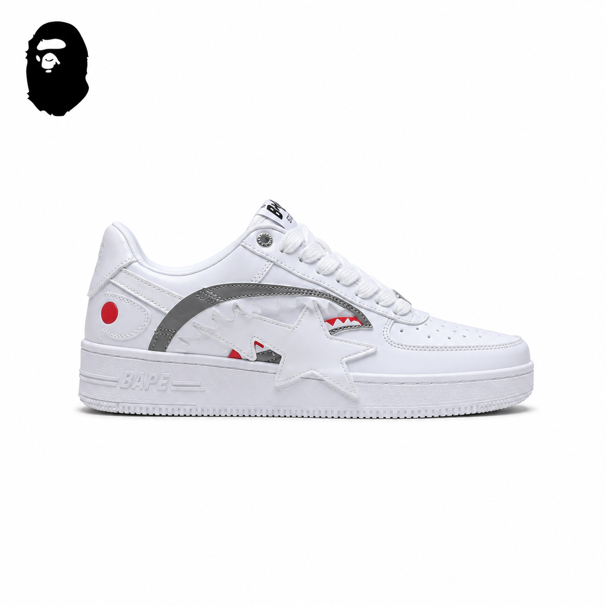 BAPE STA Pastel Low-Top Sneakers - White/Gray, single side view on a white background