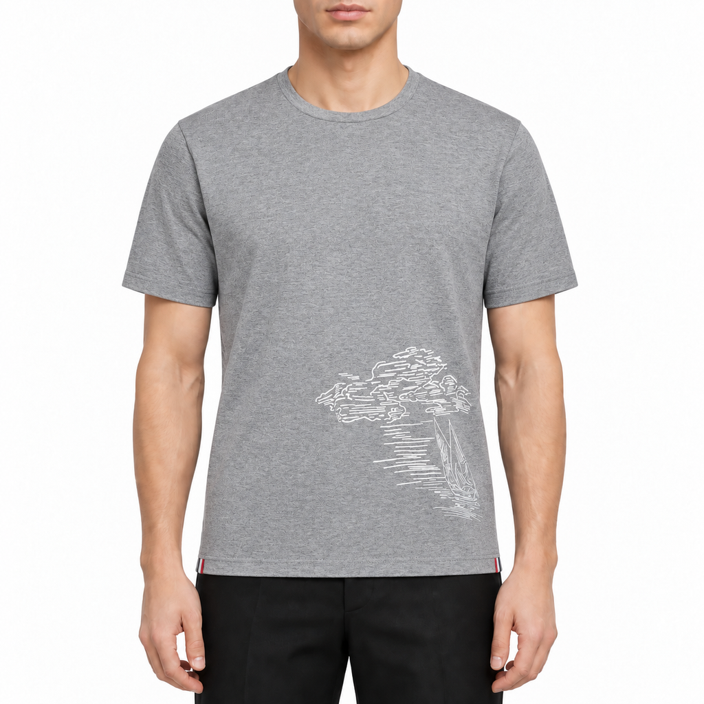 Men's Printing T-shirts by Thom Browne, modeled on a pure white background