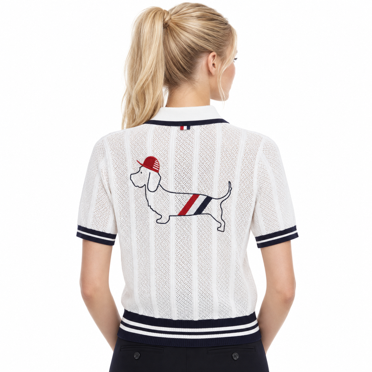 New Puppy-Embroidered Knitted T-Shirt - Model Main Image