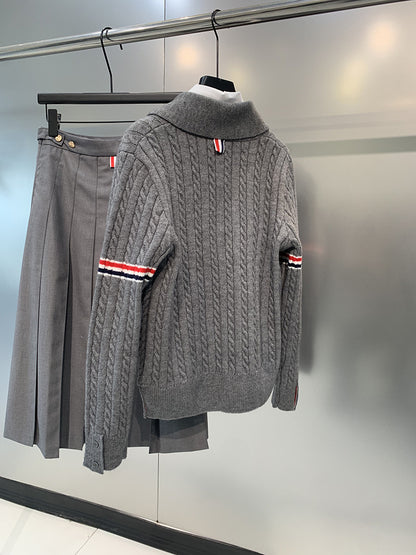 Lapel knitted sweater jacket