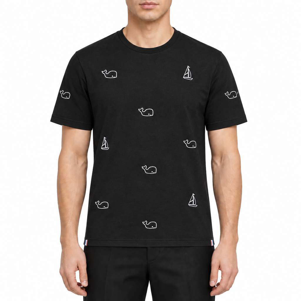 Men's Couples T-shirts by Thom Browne, modeled on a pure white background