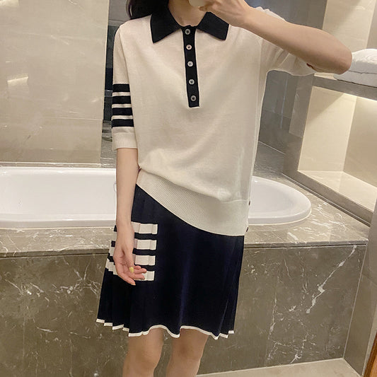 Polo collar short sleeve sweater