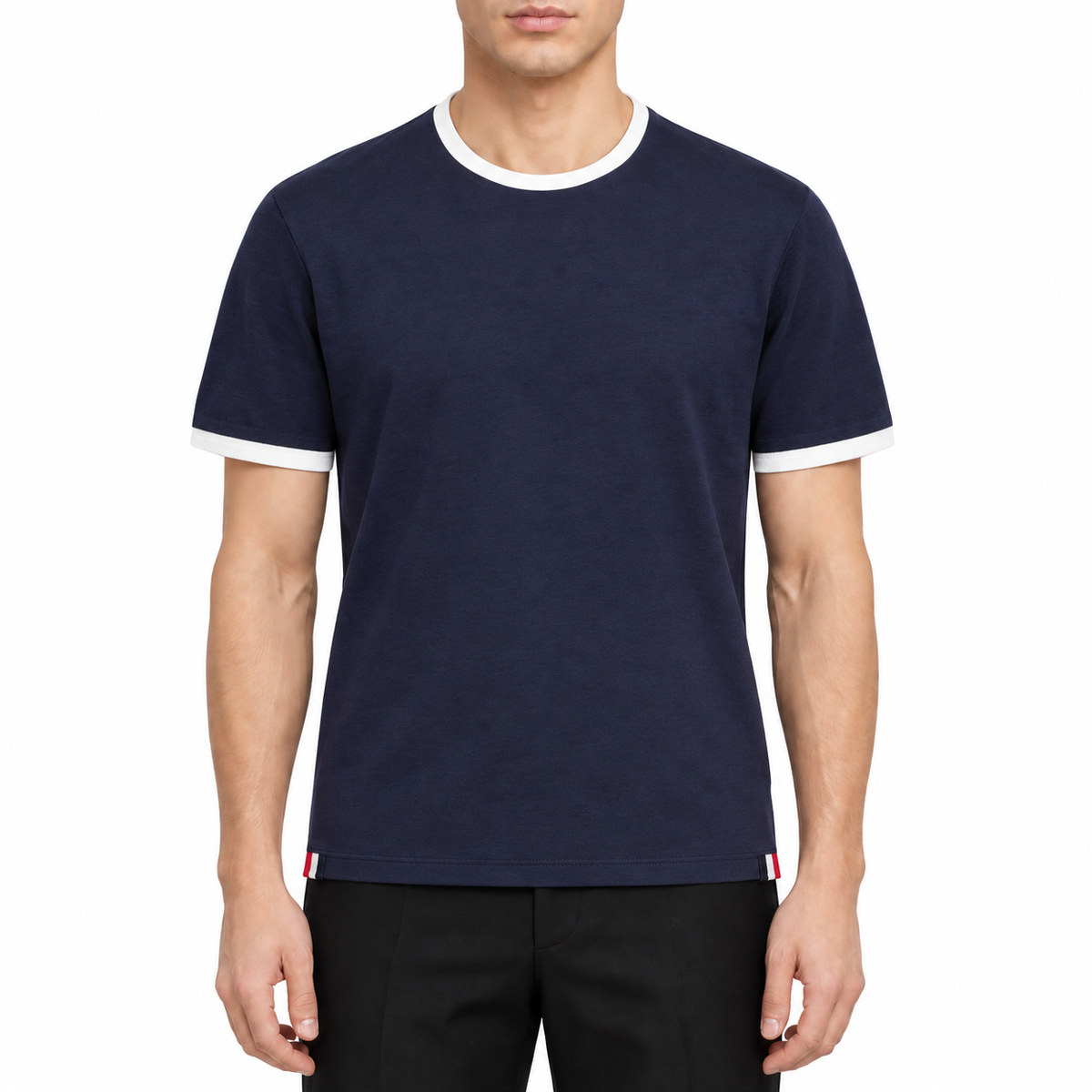 Classic Wool T-Shirt by Thom Browne, modeled on a pure white background