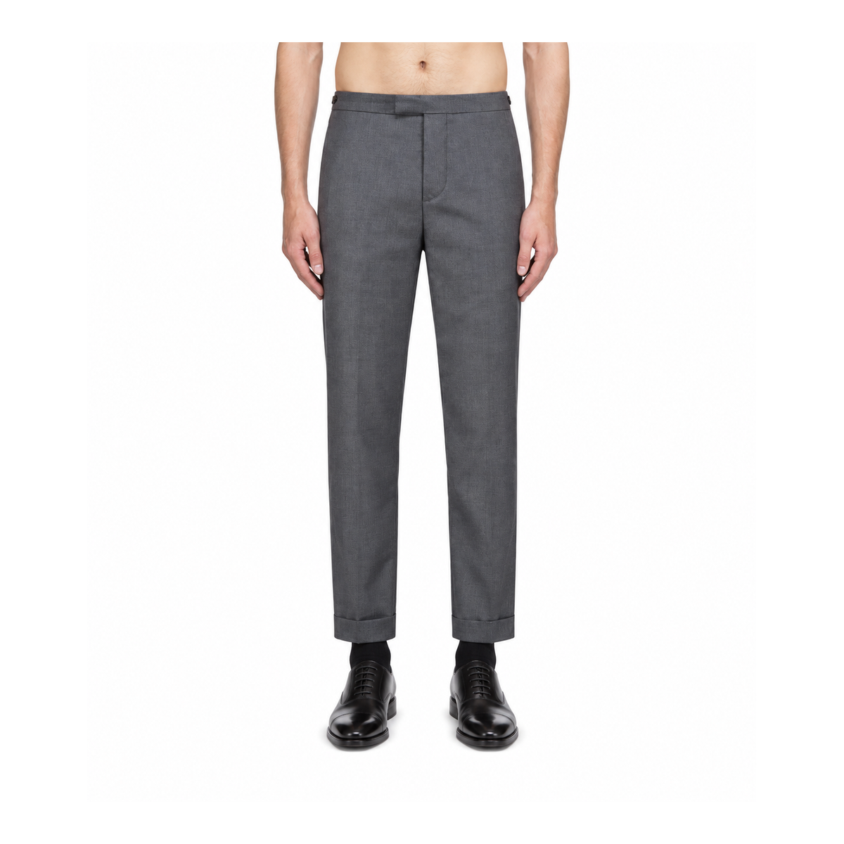 Thom Browne Style Cropped Pants with Signature Four-Bar Detail - Main Image