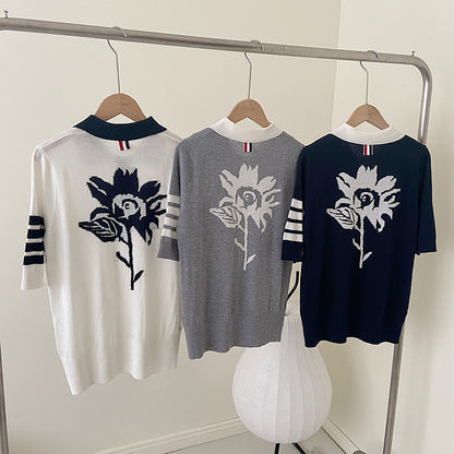Polo collar short sleeve sweater