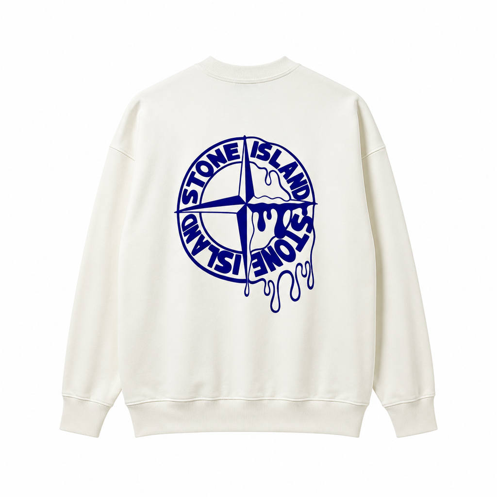 Stone Island Melting Compass Back Graphic Crewneck Sweatshirt - White back view