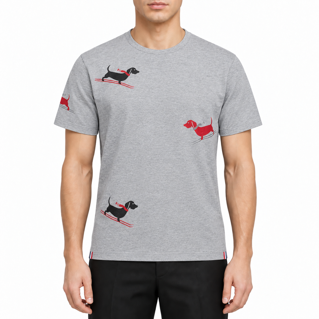 Men's Classic Four-Bar Lobster T-Shirt - 100% Cotton Made in Japan by Thom Browne, modeled on a pure white background