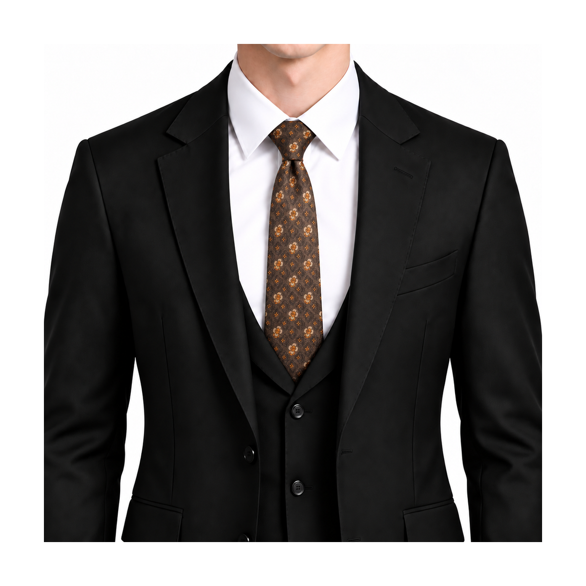 Louis Vuitton Style Men's Floral Monogram Silk Tie - Model Main Image