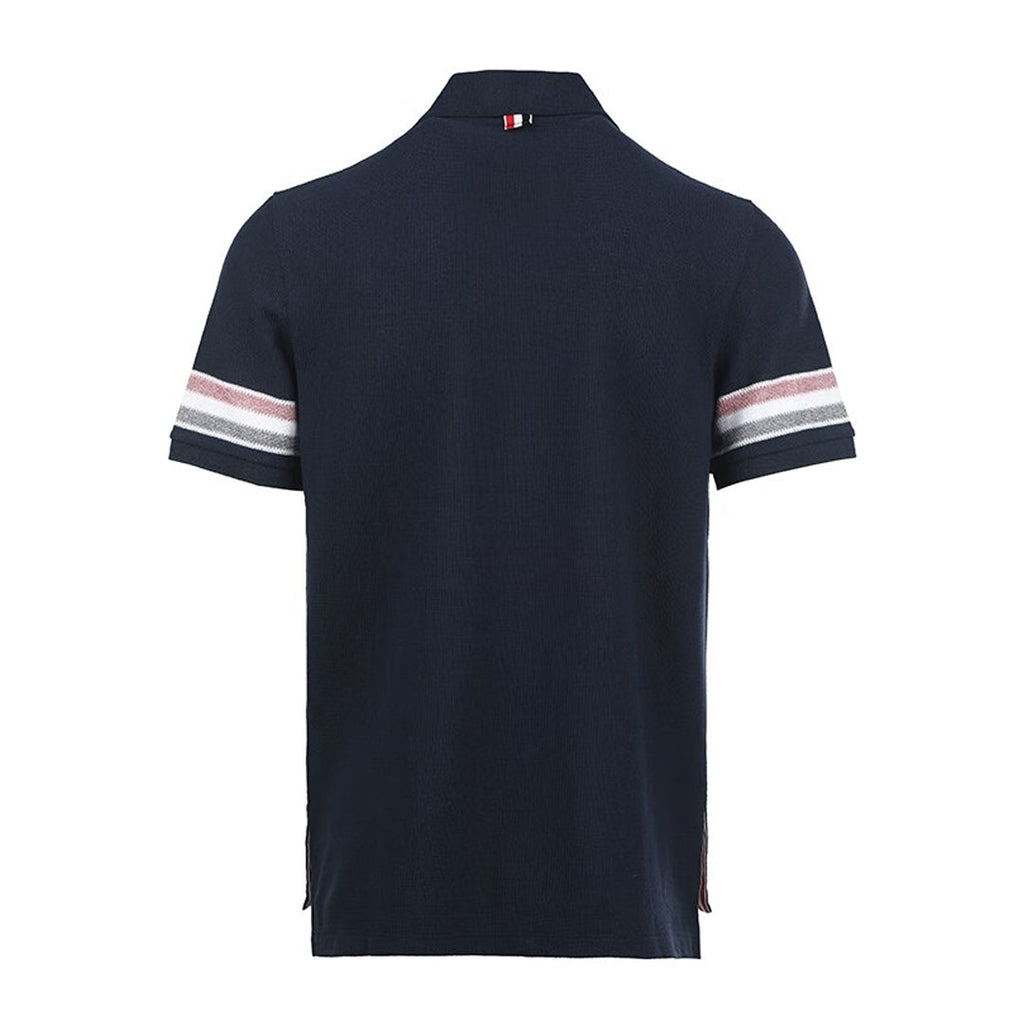 Men's Casual Polo Shirt — Blue & White by Thom Browne, product detail view
