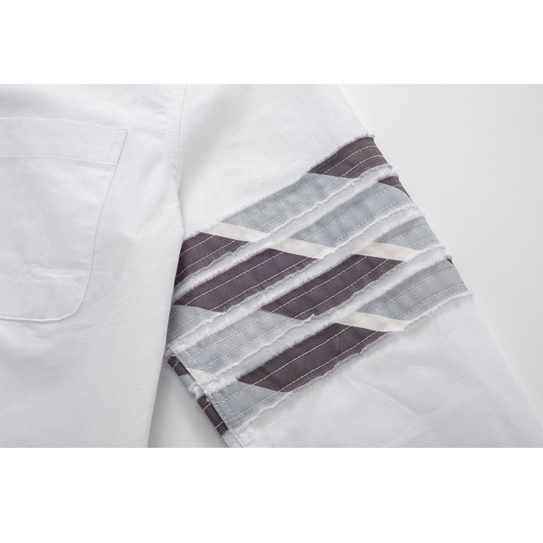 Men's Camouflage Oxford Shirt — Partial Button Front by Thom Browne, shirt detail view