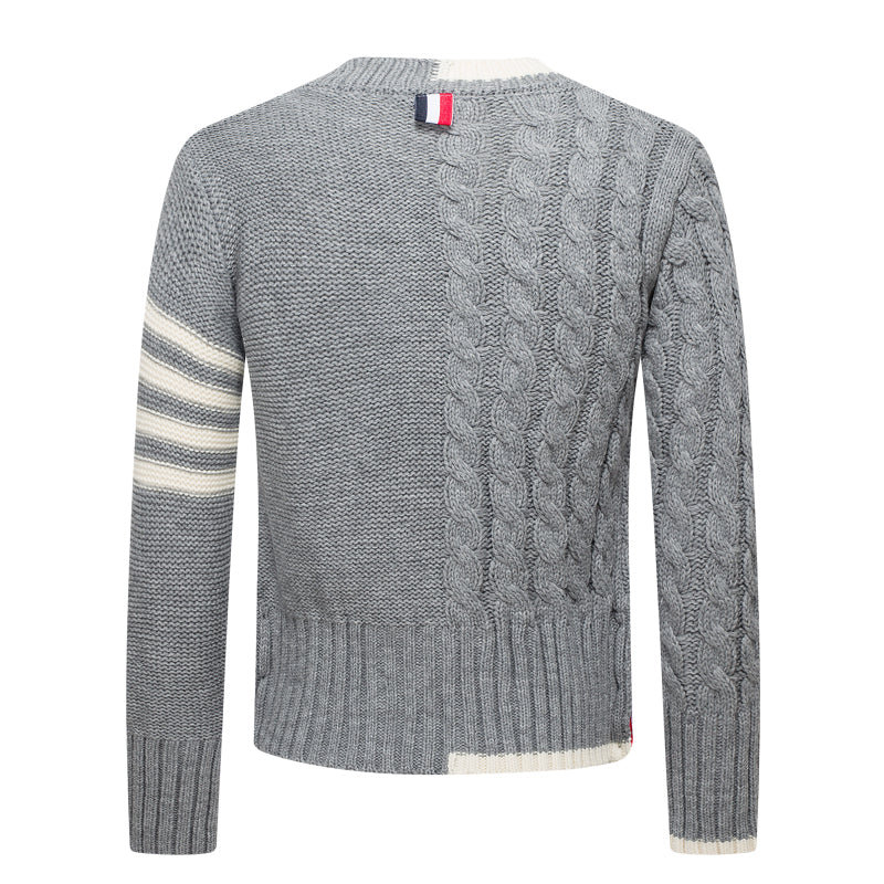 Classic Four-Bar Thickened Wool Cardigan by Thom Browne, knitwear detail view