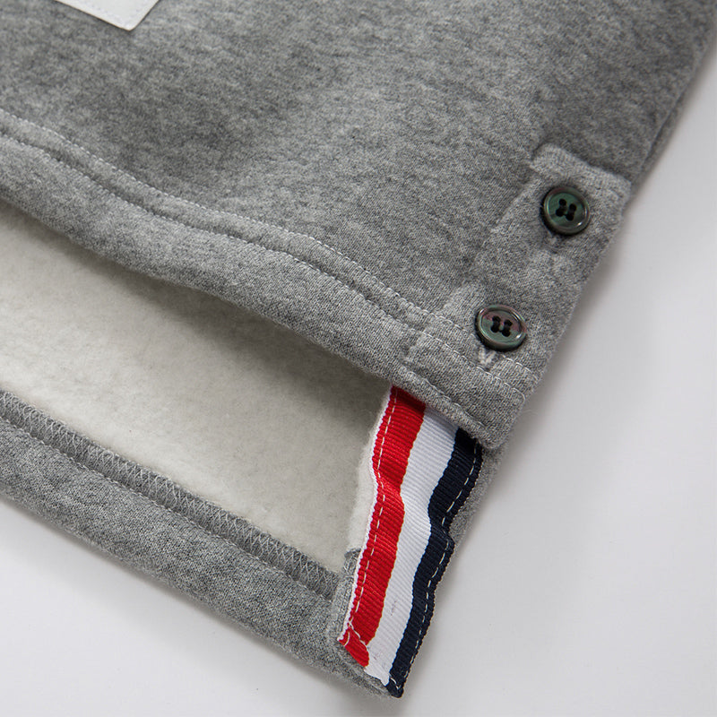 Classic Four-Bar Thickened Hoodie by Thom Browne, garment detail view