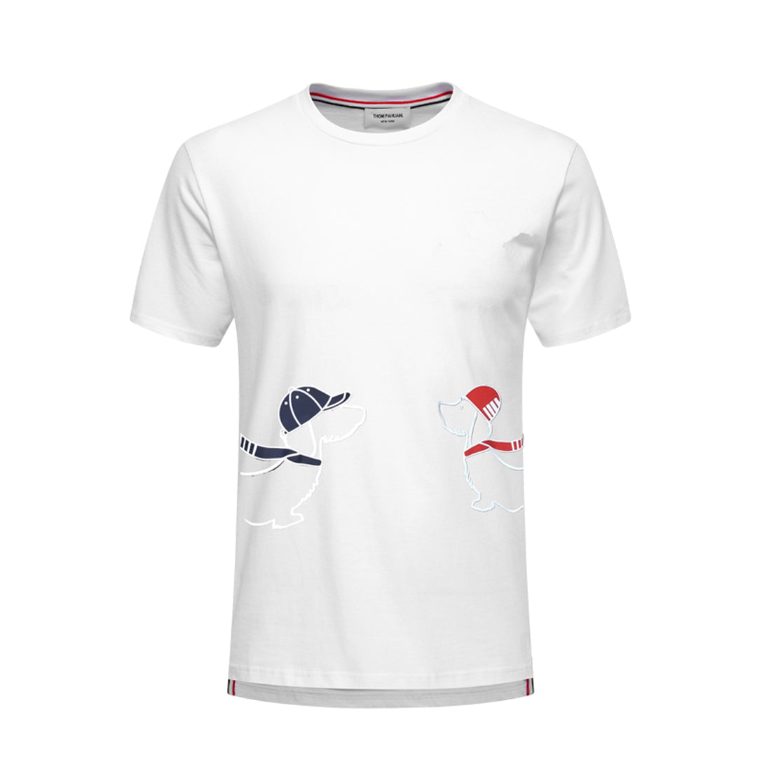 Men's Classic Four-Bar Couple Puppy Dog T-Shirt - 100% Cotton Made in Japan by Thom Browne, product detail view