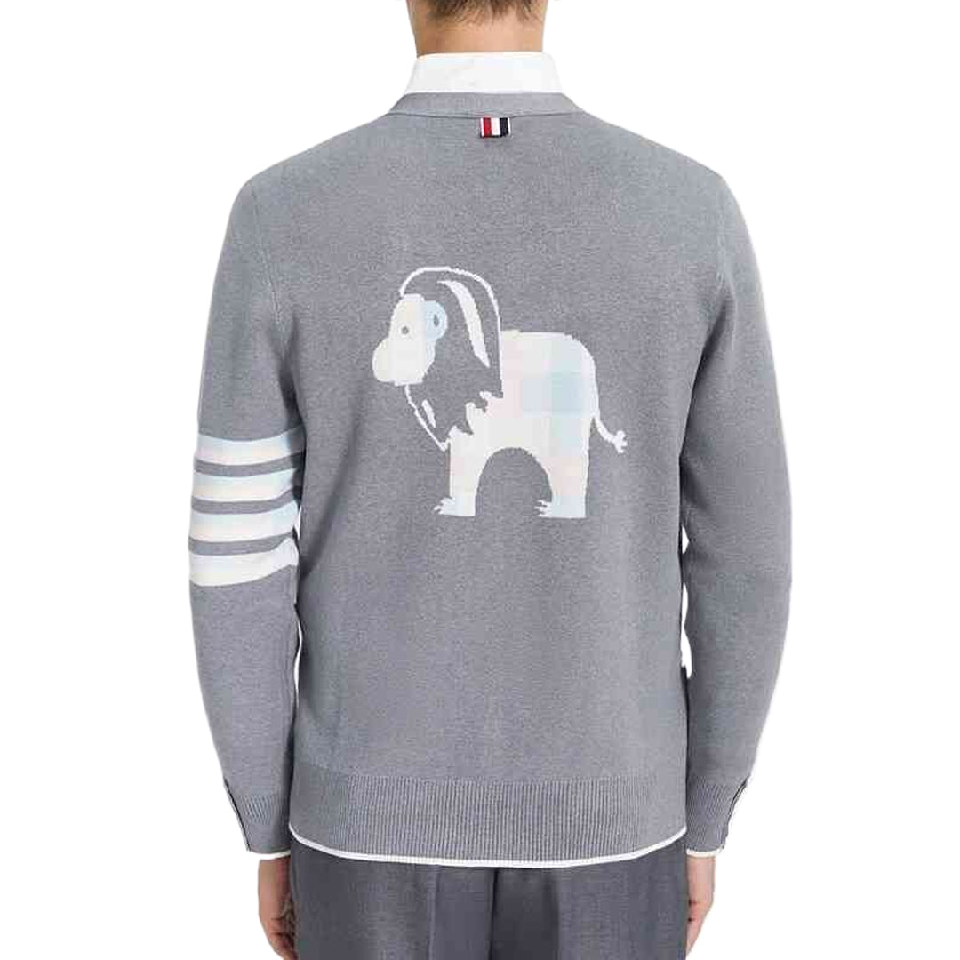 Classic Four-Bar Animal Sweater - 100% Cotton Made in Japan by Thom Browne, knitwear detail view