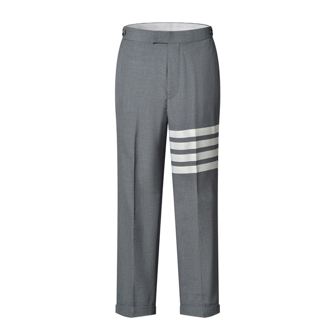 Thom Browne Style Cropped Pants with Signature Four-Bar Detail - Image 6