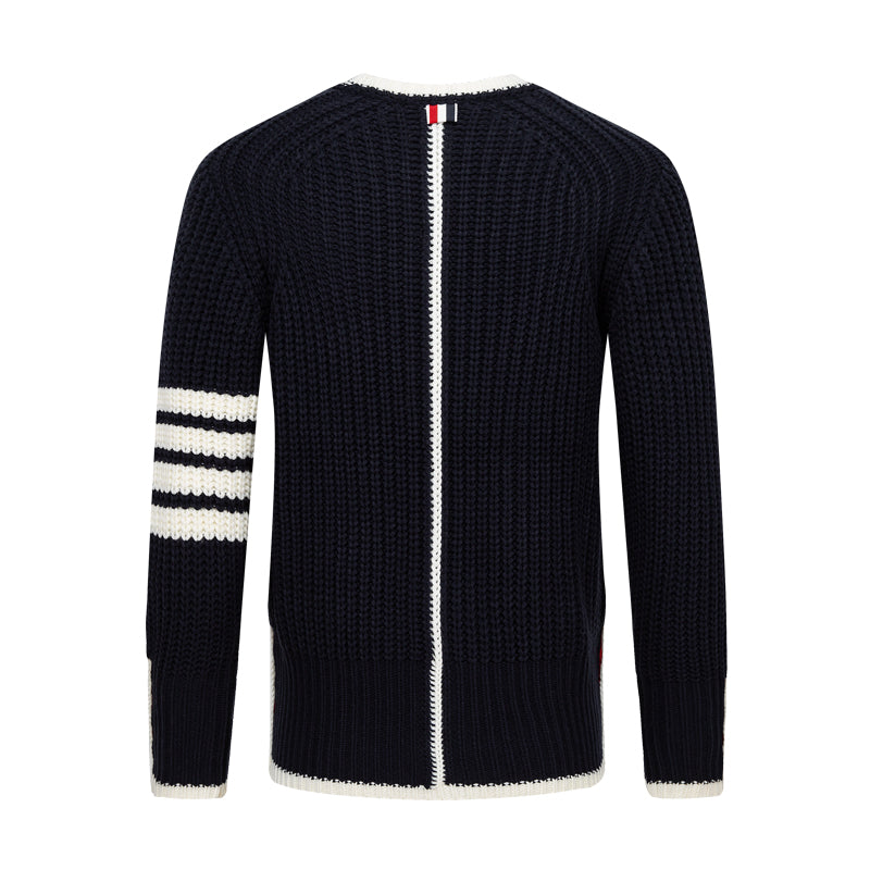 Classic Four-Bar Couples Knitwear Sweater - 100% Cotton Made in Japan by Thom Browne, knitwear detail view