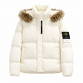 Stone Island Fur-Trim Hooded Padded Jacket - White front view