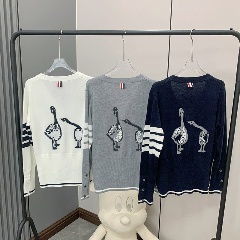 2025SS  Back goose V-neck cardigan THOM TREND