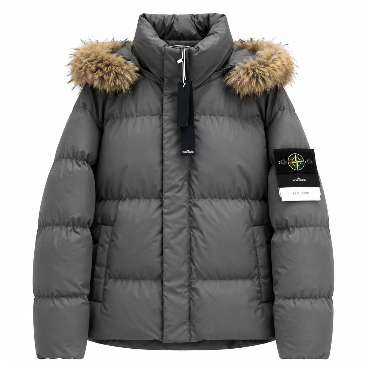 Stone Island Fur-Trim Hooded Padded Jacket - White product detail view