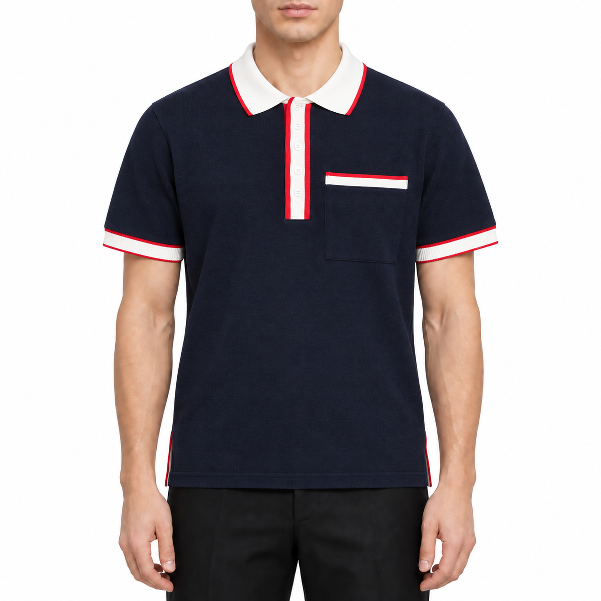 Men's T-Shirt by Thom Browne, modeled on a pure white background