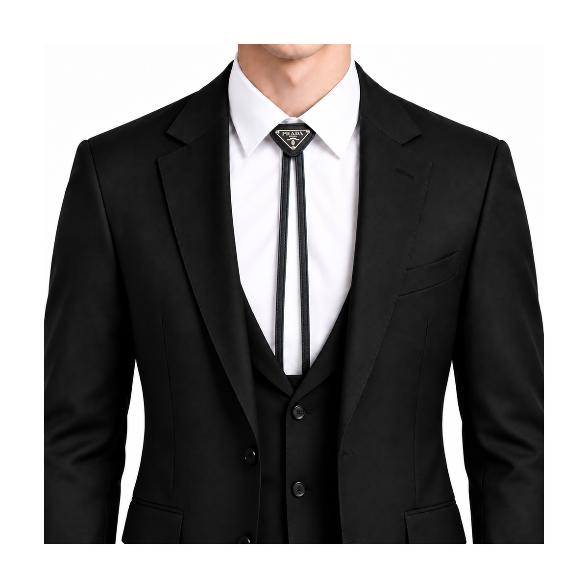 Prada Style Men's Triangle Logo Bolo Tie - Model Main Image