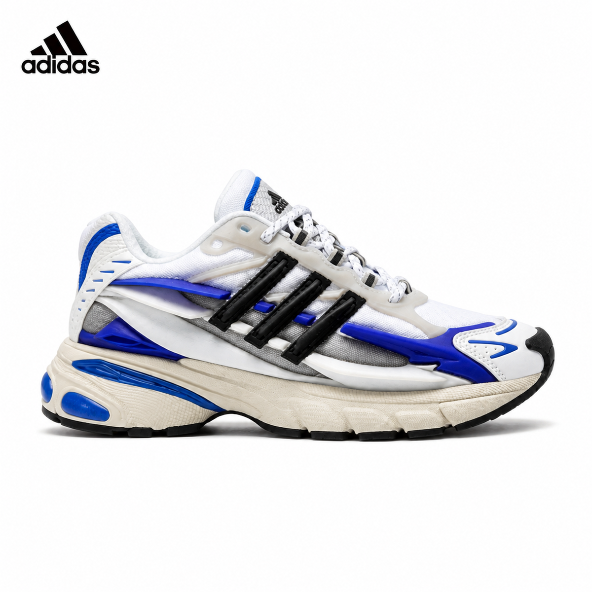 Adidas Unisex unisex dad sneakers in White/Blue/Black - single shoe side profile