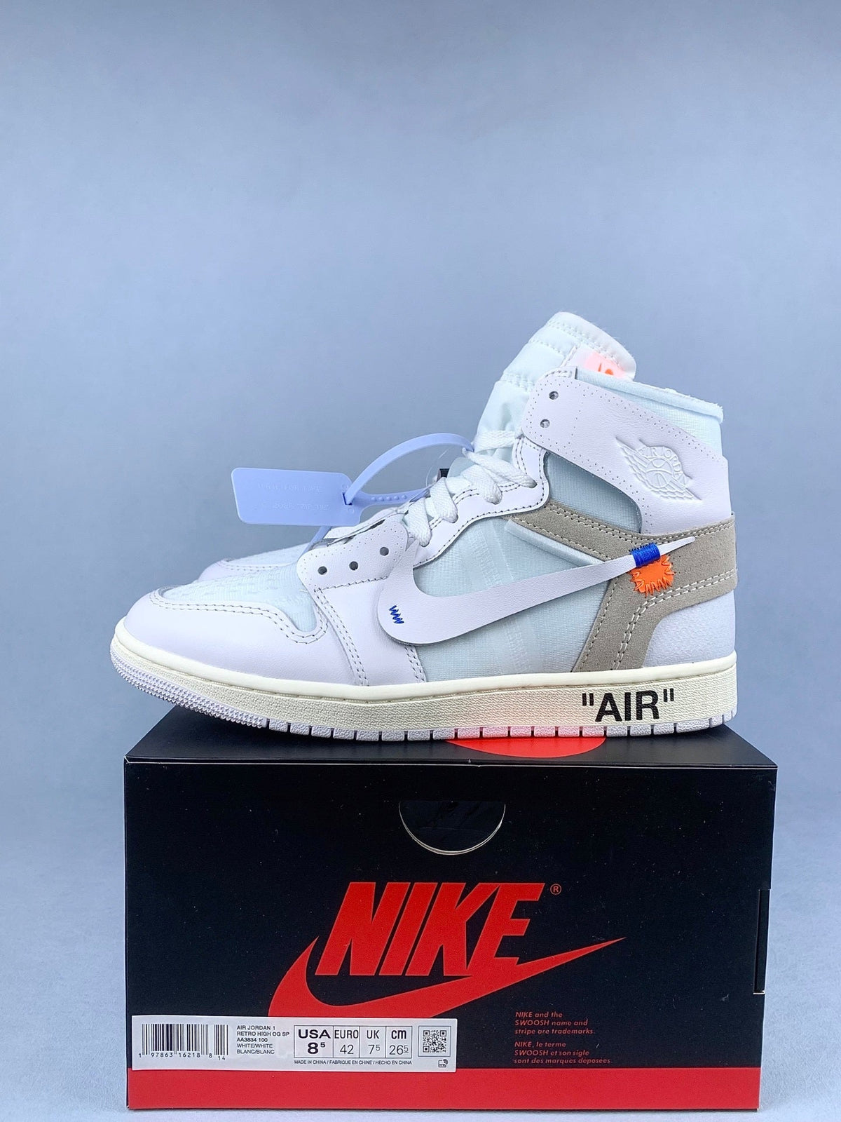 Air Jordan 1 High x Off-White Triple White Unisex Sneakers AA3834-100 detail view 2