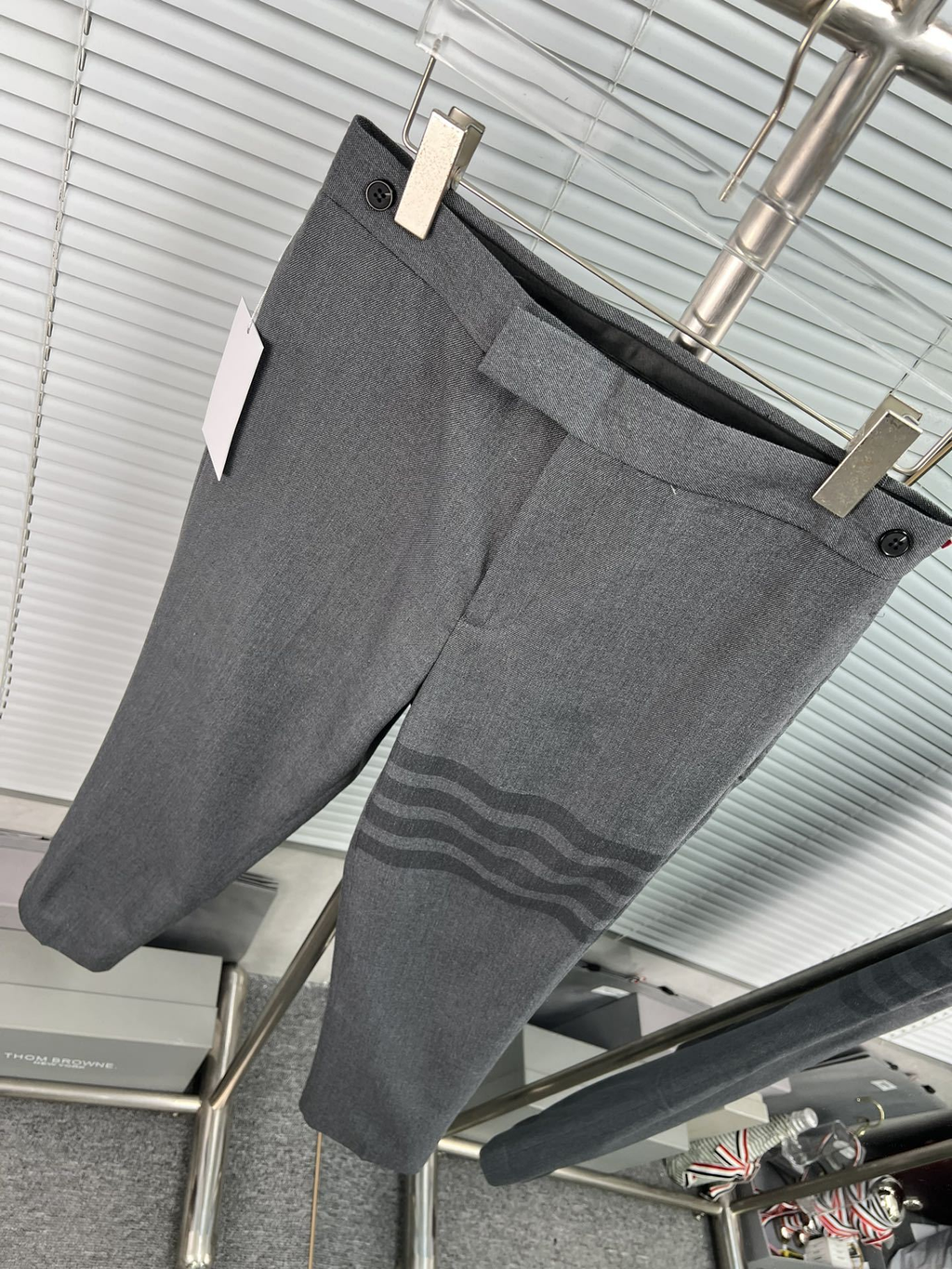Thom Browne Style Men's Business Trousers - 50% Wool Premium Dress Pants with Signature Four-Bar Detail - Image 5