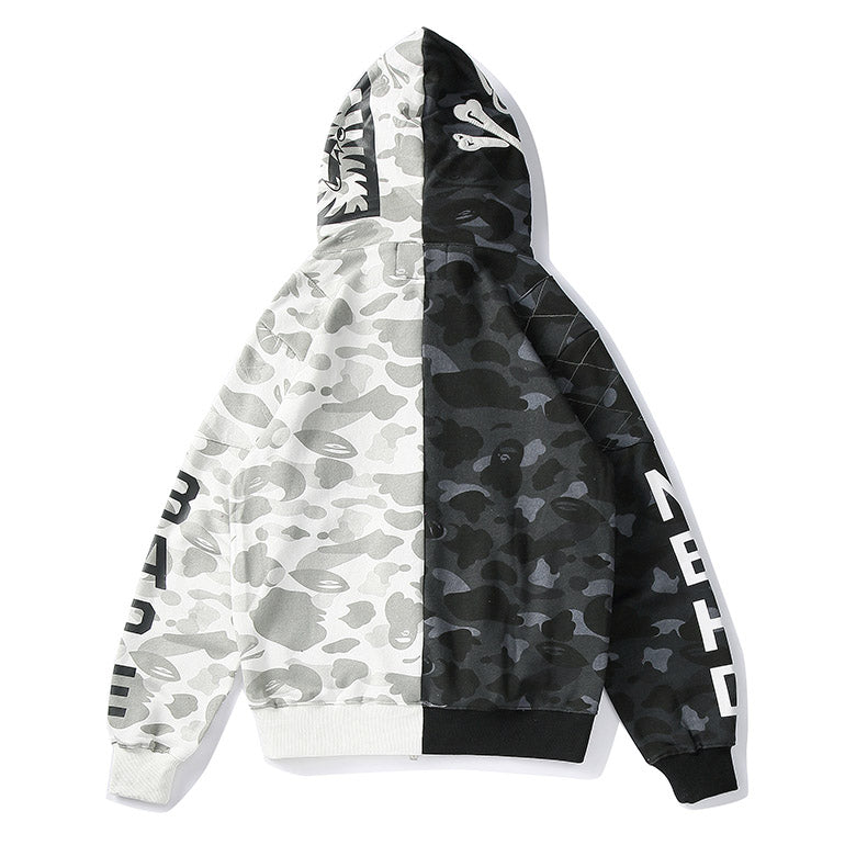 BAPE Black & White Split Shark Zip Hoodie product view 3