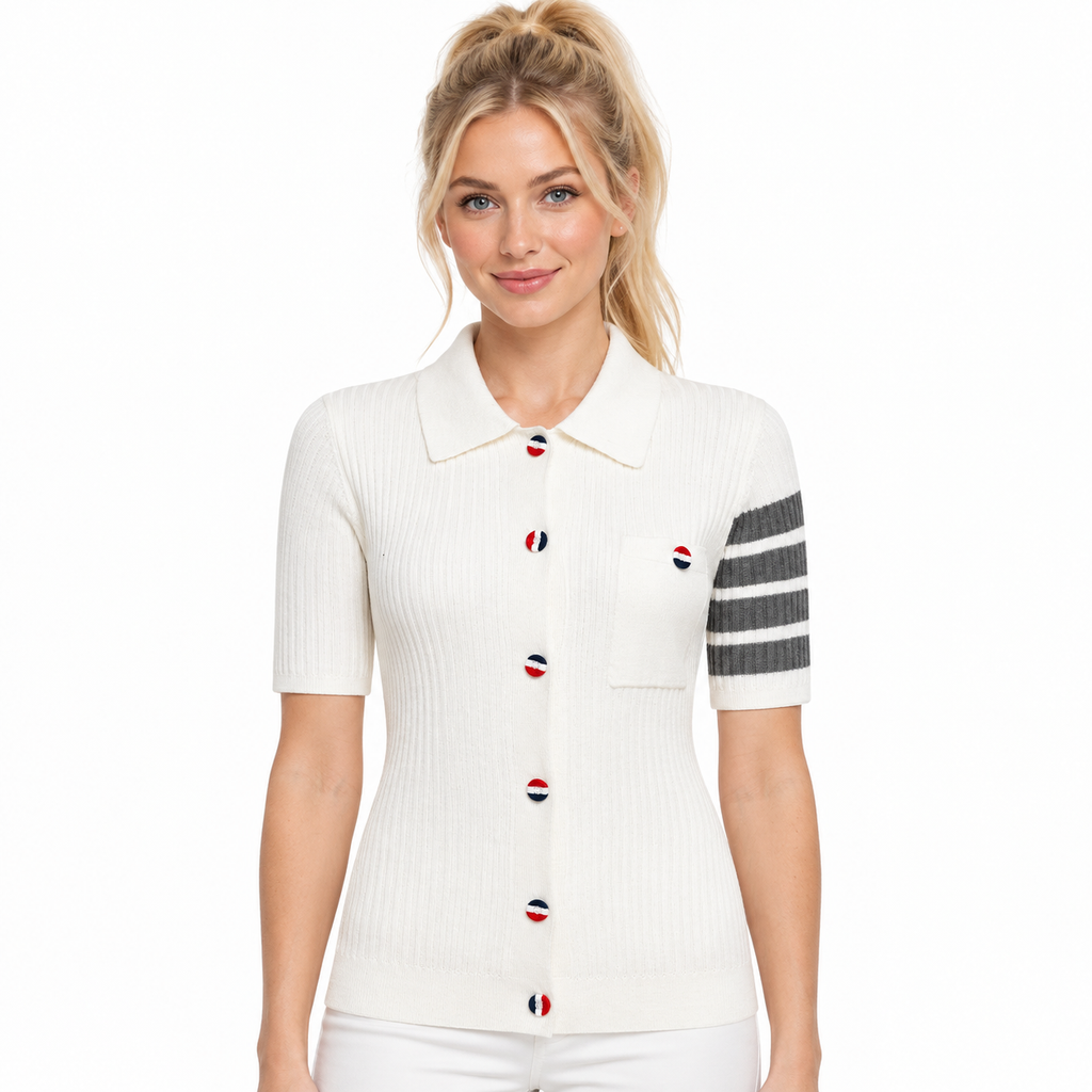 Women Color buckle POLO shirt - Model Main Image