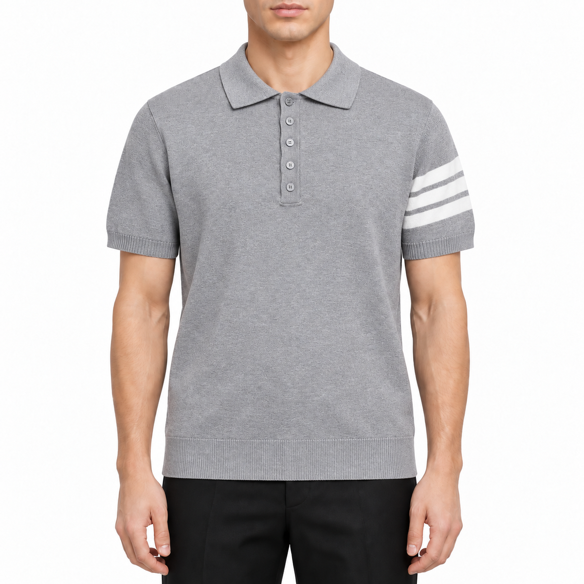 Men's T-Shirt by Thom Browne, modeled on a pure white background