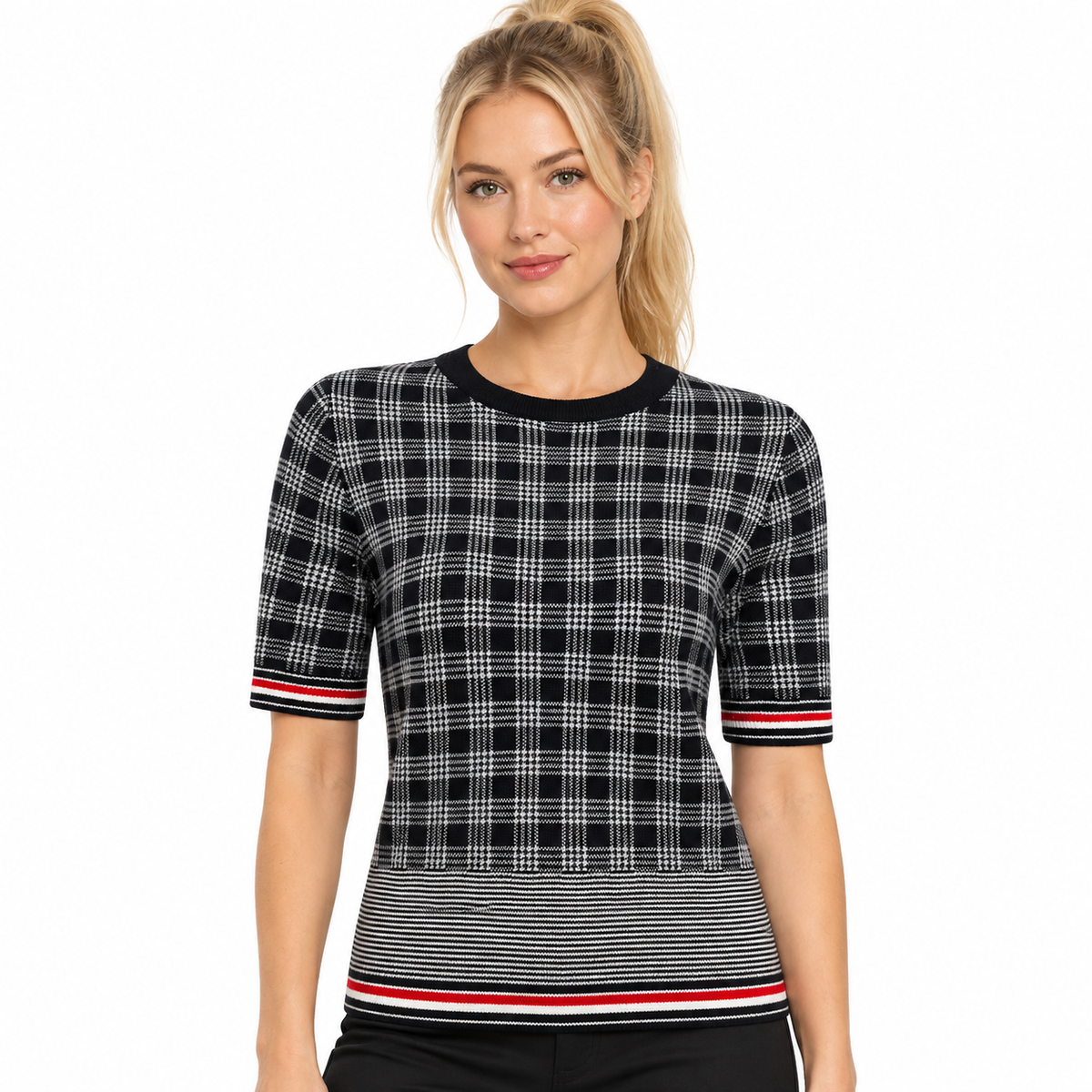 women Plaid T-shirt - Model Main Image