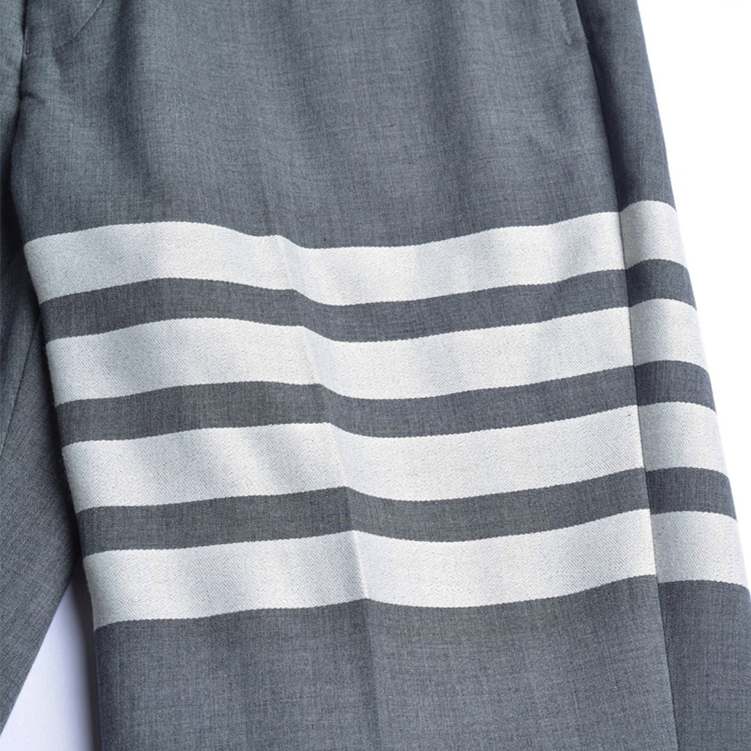Thom Browne Style Cropped Pants with Signature Four-Bar Detail - Image 7