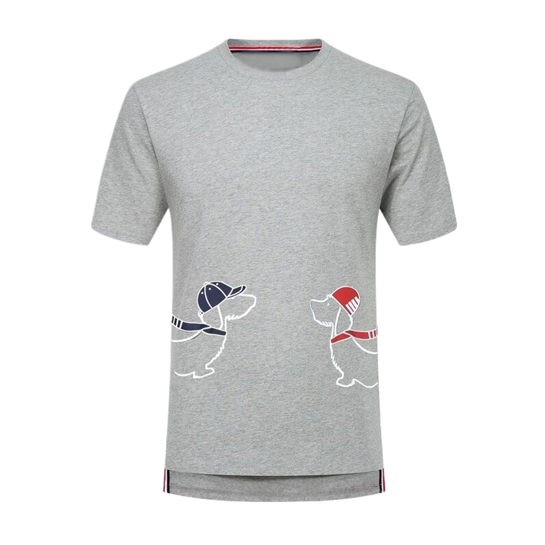 Men's Classic Four-Bar Couple Puppy Dog T-Shirt - 100% Cotton Made in Japan by Thom Browne, product detail view