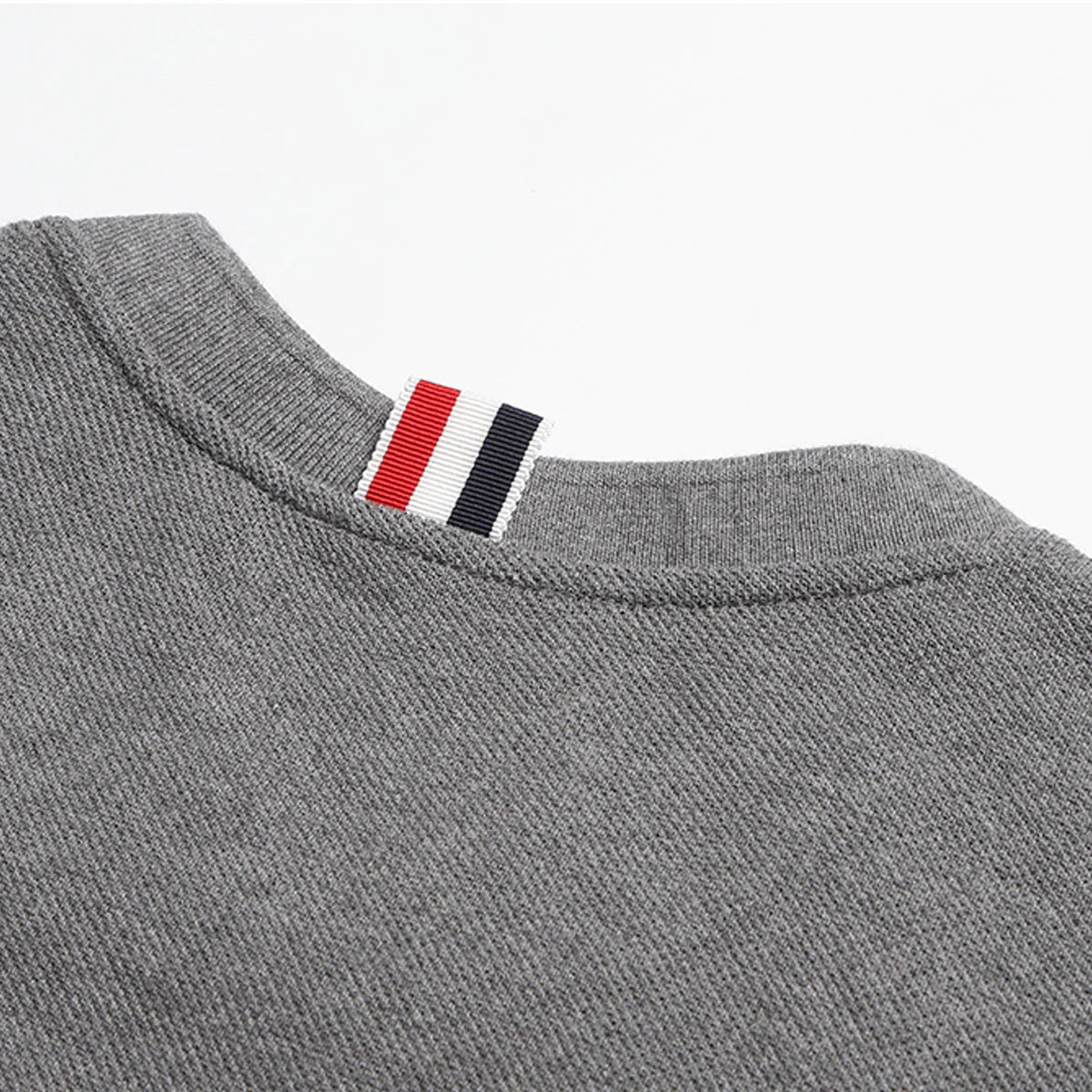 Men's Classic Four-Bar T-Shirt — Grey & Blue by Thom Browne, product detail view