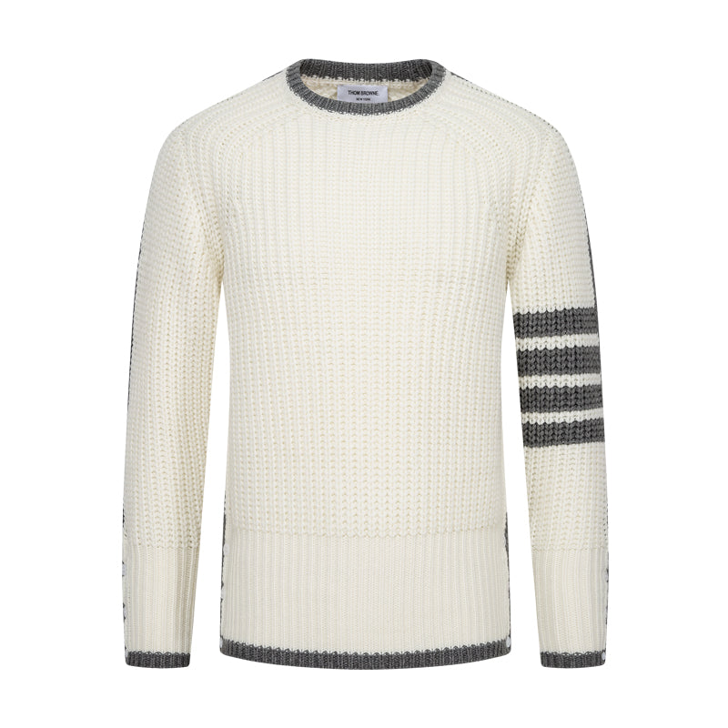 Classic Four-Bar Couples Knitwear Sweater - 100% Cotton Made in Japan by Thom Browne, knitwear detail view