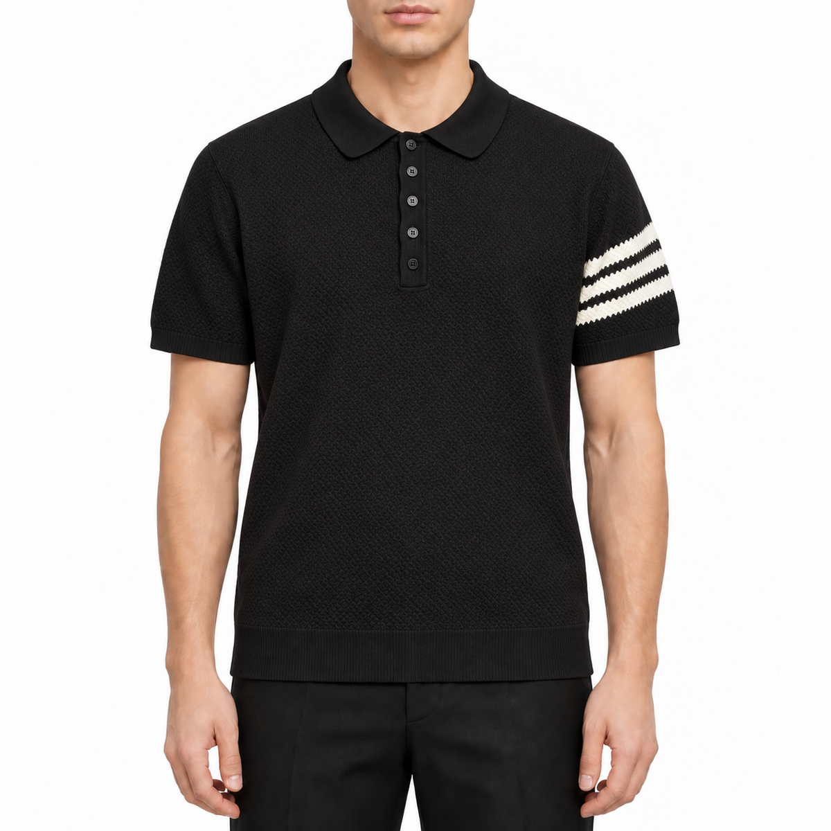 Men's T-Shirt by Thom Browne, modeled on a pure white background