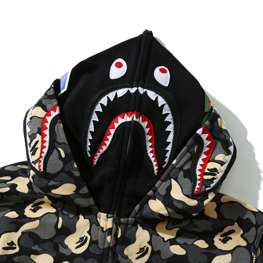 BAPE Black Camo Double-Hood Shark Zip Hoodie product view 4
