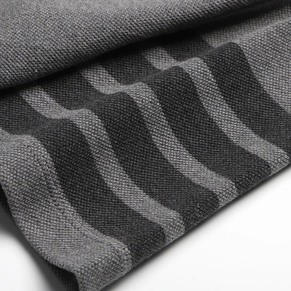 Men's Classic Four-Bar T-Shirt — Grey & Blue by Thom Browne, product detail view