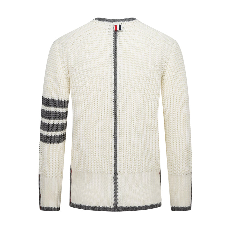 Classic Four-Bar Couples Knitwear Sweater - 100% Cotton Made in Japan by Thom Browne, knitwear detail view