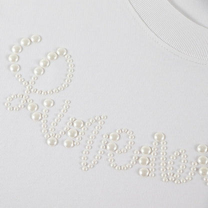 Pearl lettering embroidered T-shirt THOM TREND