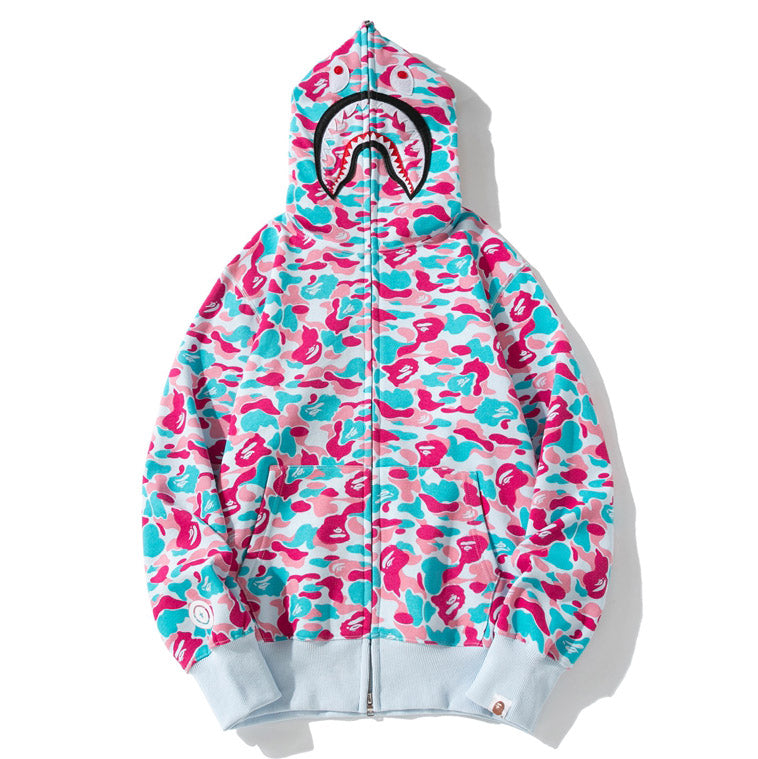 BAPE Miami City Pink Blue Camo Shark Hoodie product view 2