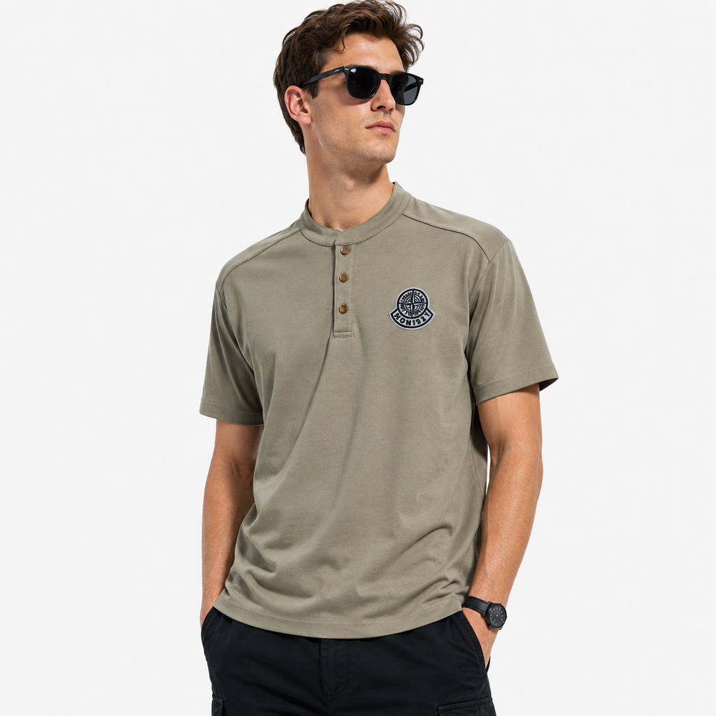 Stone Island Compass Badge Henley Cotton T-Shirt - M front view